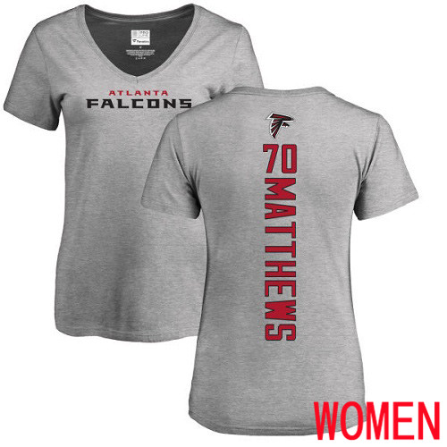 Atlanta Falcons Ash Women Jake Matthews Backer NFL Football #70 T Shirt->women nfl jersey->Women Jersey